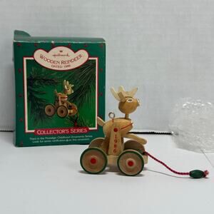 1986 Nostalgic Childhood Wooden Reindeer Ornament Vintage Hallmark with box
